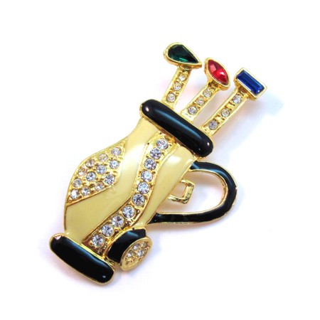 Cream colored Golf Bag Brooch with Rhinestones - Click Image to Close